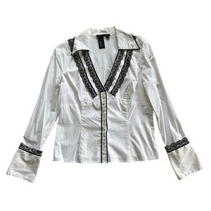 Lace Button Down Collared Top Y2K Office Siren Contemporary Preppy Professional